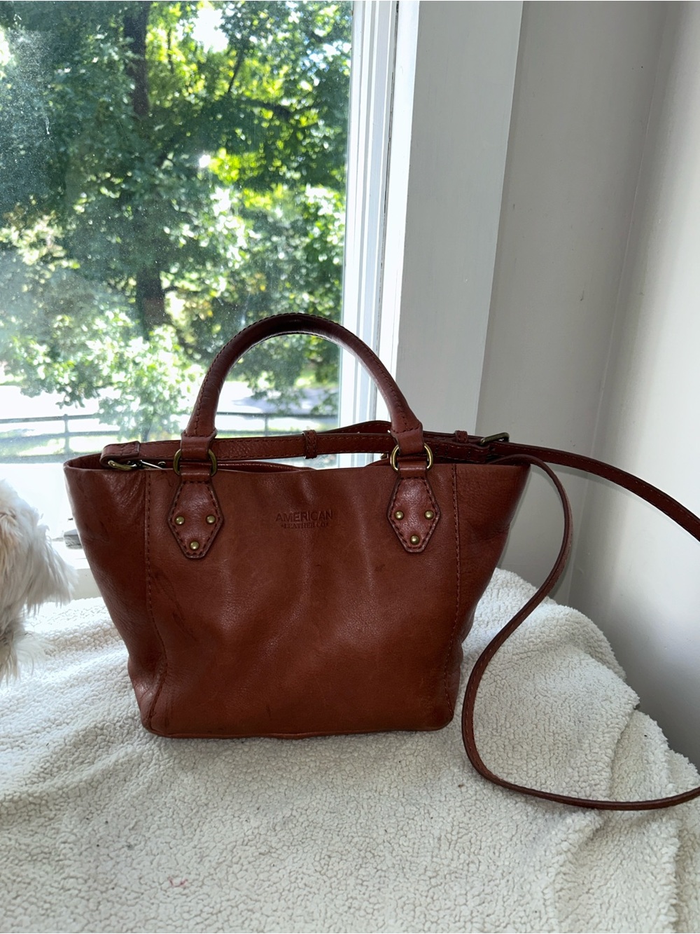 American Leather Co Cognac Brown Leather Satchel Crossbody Bag